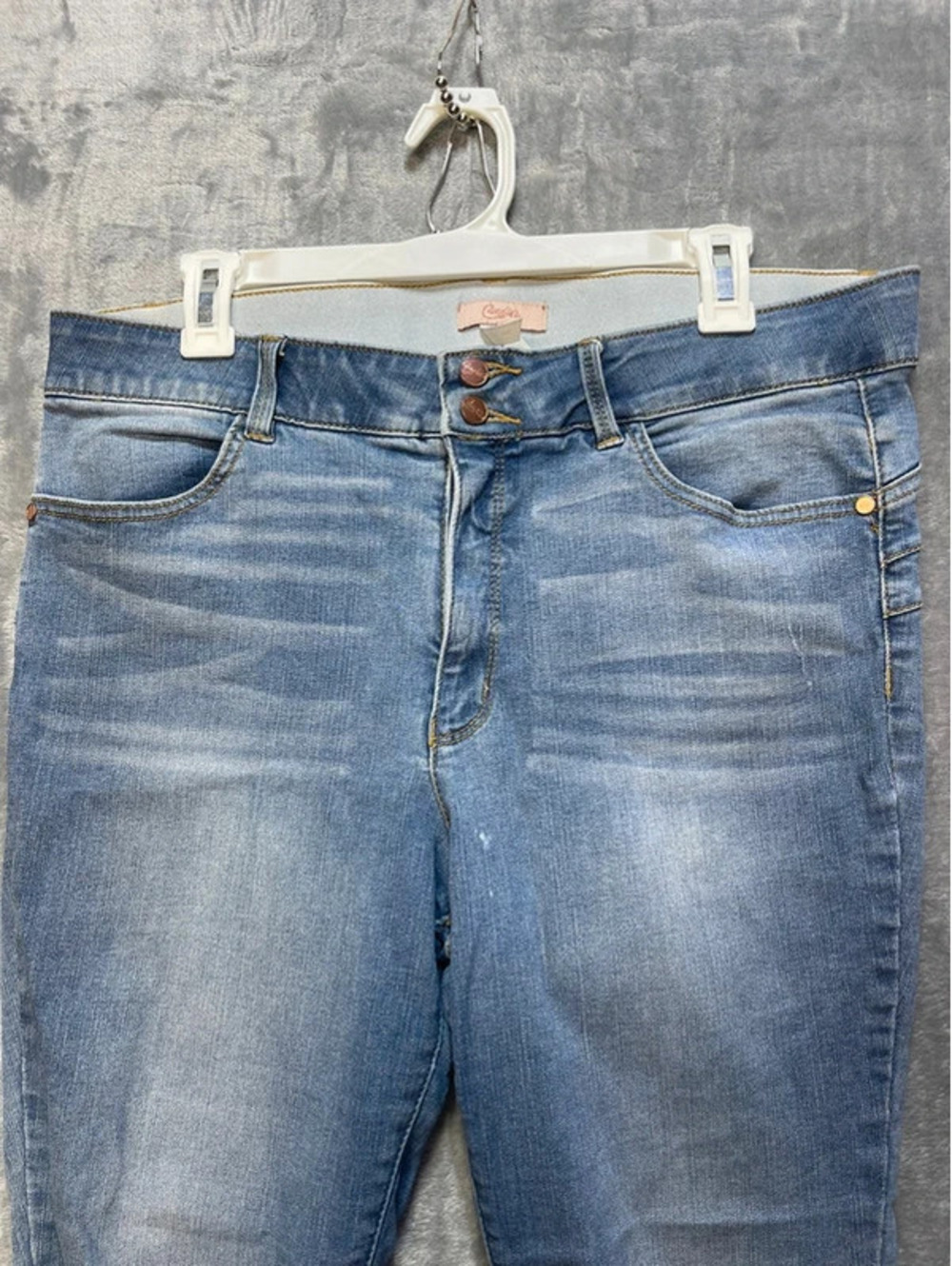 Candie's Womens Jeans Size 17 33W Blue Distressed Raw Hem Skinny - Picture 3 of 11